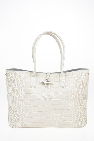 Croco Printed Leather Tote Bag