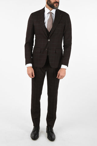 CC COLLECTION RETAILORED check virgin wool drop 7 short 3 piece waistcoat suit