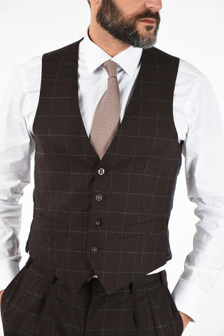 CC COLLECTION RETAILORED check virgin wool drop 7 short 3 piece waistcoat suit