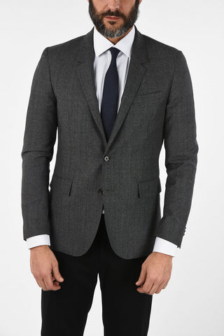 CC COLLECTION plain herringbone virgin wool RESET drop 8R blazer