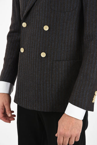 CC COLLECTION awning striped silk and virgin wool REWAARD double-breasted blazer