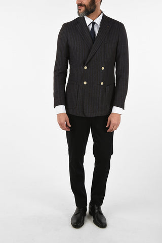 CC COLLECTION awning striped silk and virgin wool REWAARD double-breasted blazer