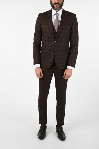 CC COLLECTION RESET tattersall check virgin wool drop 8R 3 piece waistcoat suit
