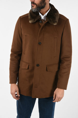 ID Beaver Fur Collar Virgin Wool Coat