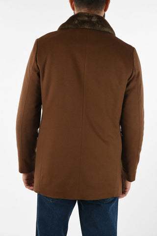 ID Beaver Fur Collar Virgin Wool Coat