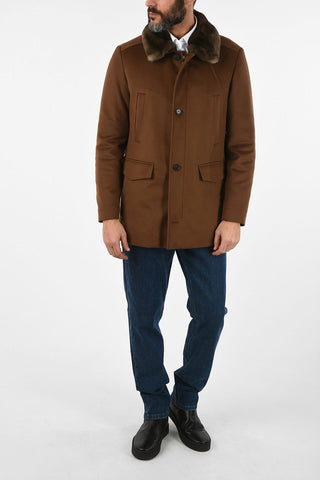 ID Beaver Fur Collar Virgin Wool Coat