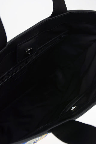 Printed Fabric Tote Bag with Leather Trimmings