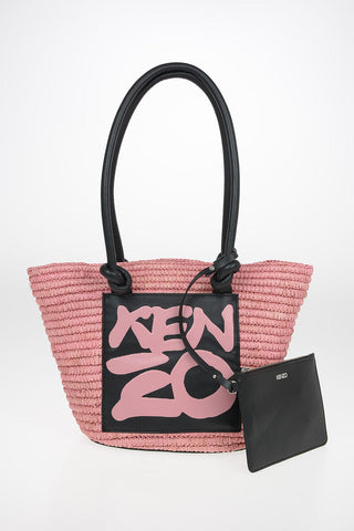 Straw Tote Bag with Leather Trimmings