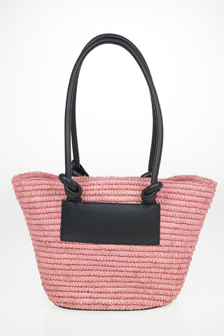 Straw Tote Bag with Leather Trimmings