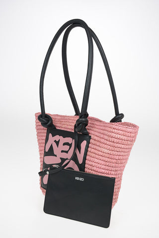 Straw Tote Bag with Leather Trimmings
