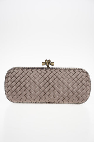 Embroidered Silk KNOT Clutch with Elaphe Leather Trimmings