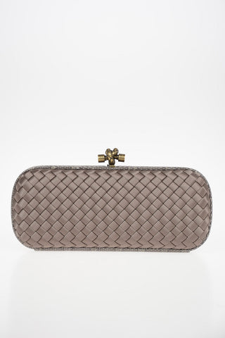 Embroidered Silk KNOT Clutch with Elaphe Leather Trimmings
