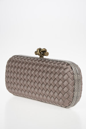 Embroidered Silk KNOT Clutch with Elaphe Leather Trimmings 