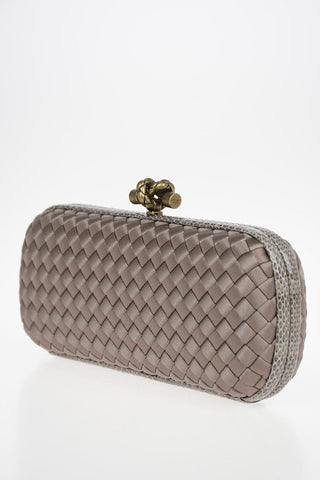 Embroidered Silk KNOT Clutch with Elaphe Leather Trimmings