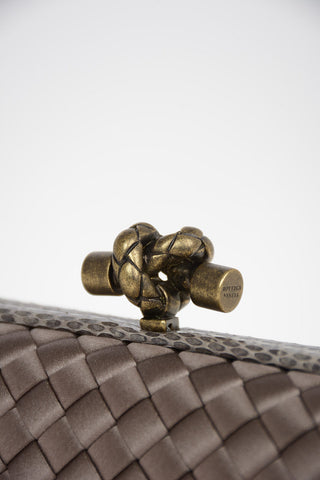Embroidered Silk KNOT Clutch with Elaphe Leather Trimmings