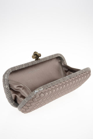Embroidered Silk KNOT Clutch with Elaphe Leather Trimmings