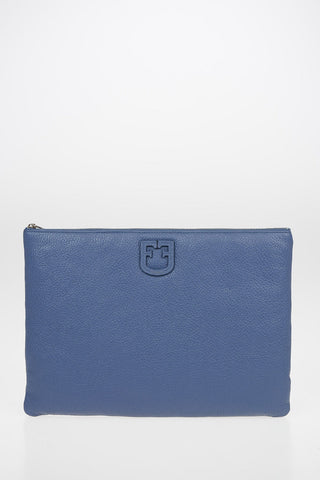 Pouch in Pelle Martellata con Chiusura zip