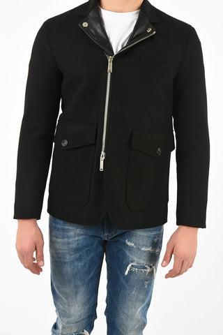 full zip coat with Leather Details