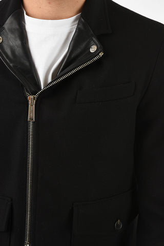 full zip coat with Leather Details