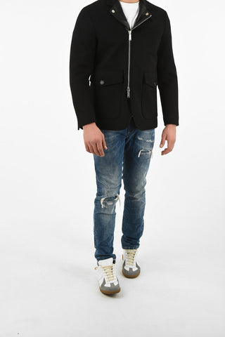 full zip coat with Leather Details