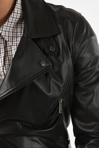 Leather Biker Jacket with Zip Closure