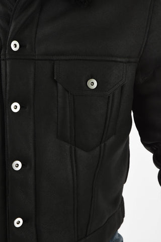 leather outerwear jacket With Shearling Details