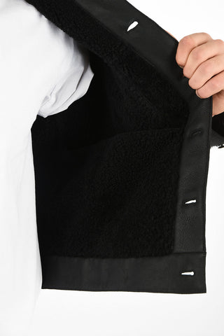 leather outerwear jacket With Shearling Details