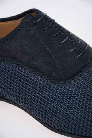 Suede Derby Shoes With Braided Straw Detail