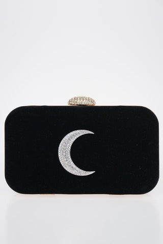 Velvet Clutch with Jewel Detail and Removable Shoulder Chain