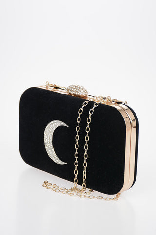 Velvet Clutch with Jewel Detail and Removable Shoulder Chain