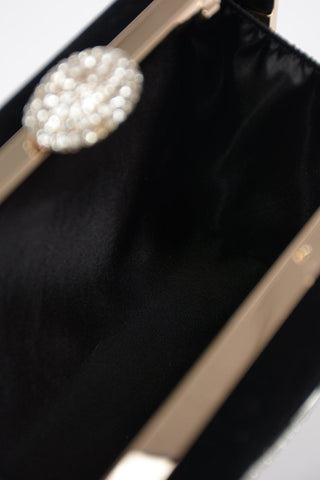 Velvet Clutch with Jewel Detail and Removable Shoulder Chain