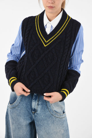 MM1 V-Neck Aran Sweater