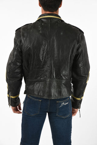 Leather Biker Jacket With Embroidered Sleeves