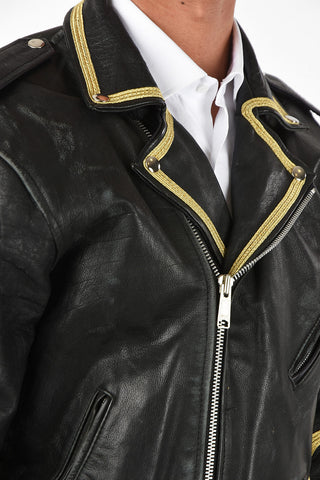 Leather Biker Jacket With Embroidered Sleeves