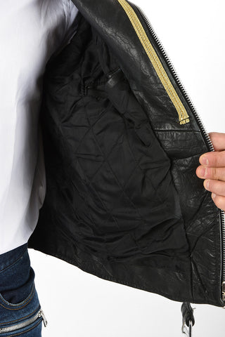 Leather Biker Jacket With Embroidered Sleeves