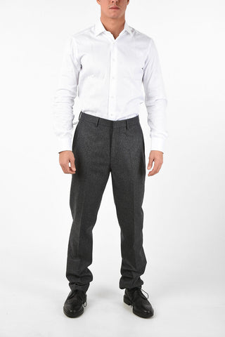 Virgin Wool Straight Pants With Hook Closure 