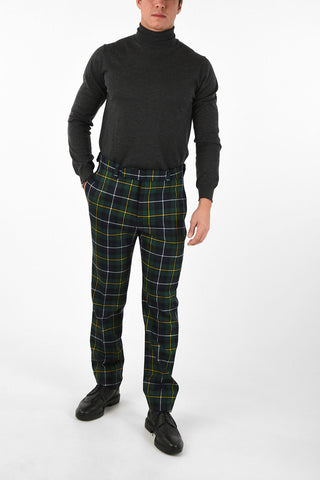 plaid Mid waist plain hem trousers