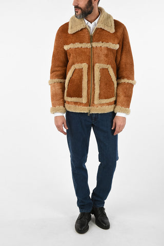 Suede Leather Jacket With Shearling Details