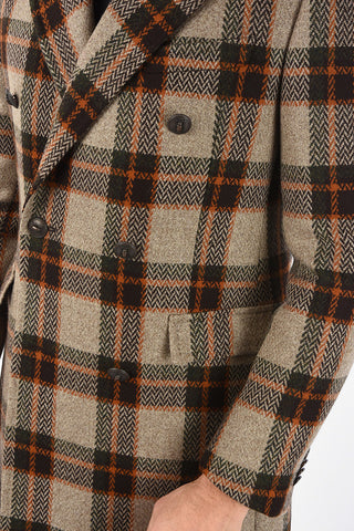 CC COLLECTION overcheck herringbone cashmere and virgin wool double breasted Chesterfield coat