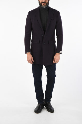 plain herringbone virgin wool coat