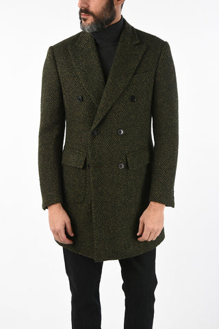 plain herringbone double breasted Chesterfield coat