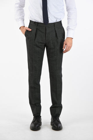 district check LEADER single pleat trousers