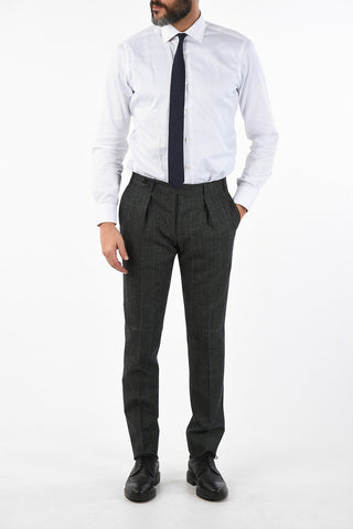 district check LEADER single pleat trousers