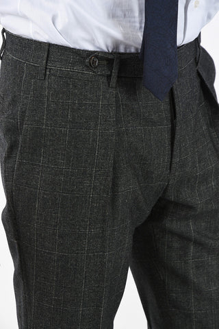 district check LEADER single pleat trousers