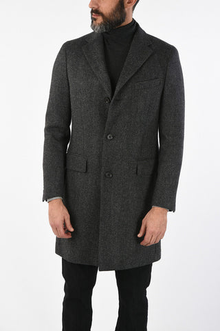 CC COLLECTION plain herringbone virgin wool coat