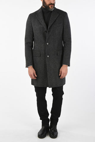 CC COLLECTION plain herringbone virgin wool coat