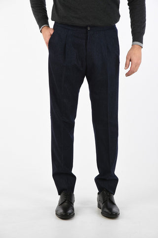pinstriped ACADEMY single pleat trousers