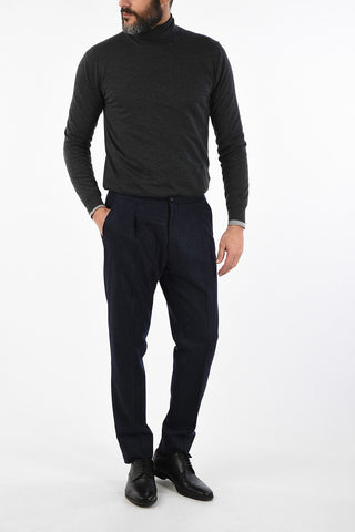 pinstriped ACADEMY single pleat trousers