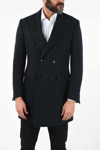 plain herringbone virgin wool double breasted Chesterfield coat