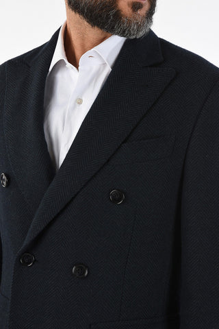 plain herringbone virgin wool double breasted Chesterfield coat
